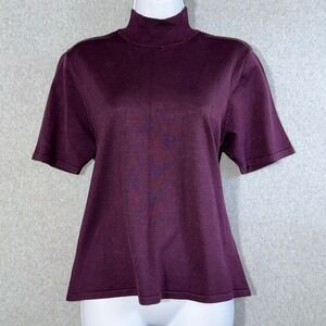 Bridgetown Collection Silk Blend Mock Neck Sweater Plum Purple Short Sleeve L